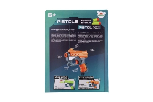 2 stuks pistolen 12 cm plastic voor schuimrubberen kogels + 6 stuks kogels op kaart