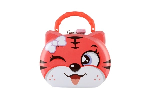 Spaarpot kat/tin kattenhoofd met slot 14x12cm 3 kleuren in plastic doos