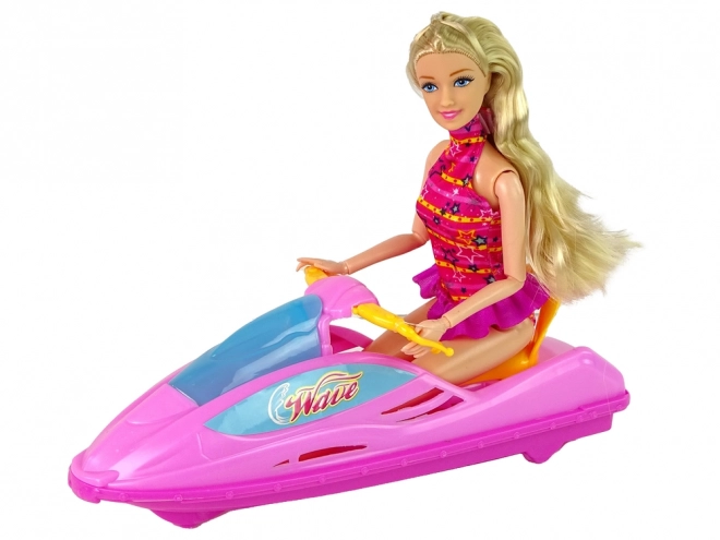 Poppen set met roze waterscooter