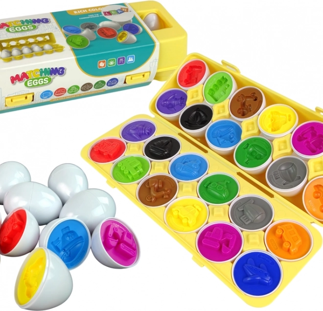 Educatieve eier-sorter 12 stuks – voertuigen, kleuren en vormen
