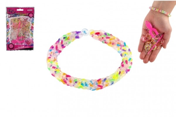 Maak je eigen armbandje - elastiekjes 200 stuks regenboog + gereedschap in zakje 10x16cm