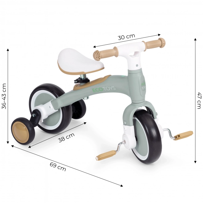 Balansfiets met pedalen - training zijwieltjes 3in1 ECOTOYS – Groene