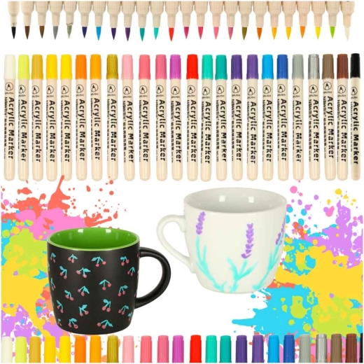 Set van 24 acrylmarkers voor schilderen op keramiek, glas en stoffen