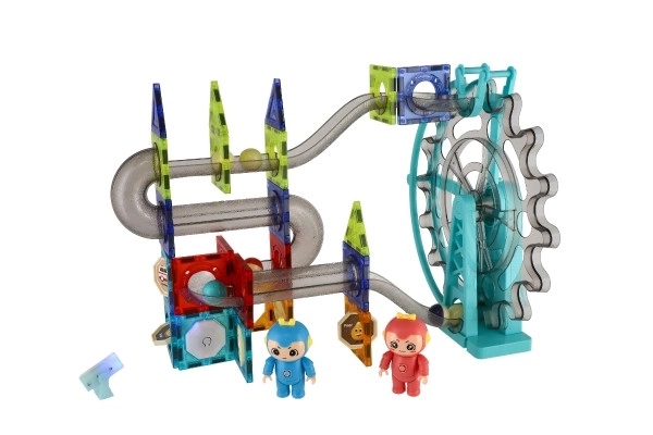 Magnetische plastic knikkerbaan 80st 16 knikkers + accessoires op batterijen met licht in doos 47x35x9cm