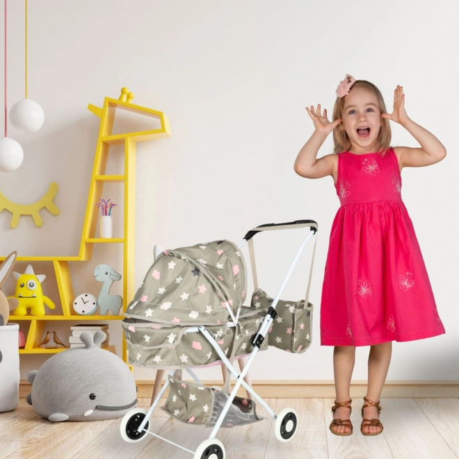 Kinderwagen voor poppen met tas en sterren