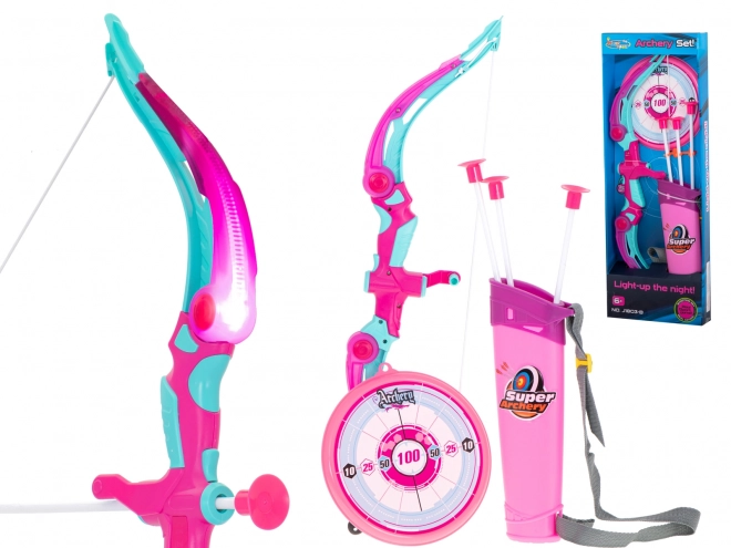 Roze boog met pijlen en doelwit