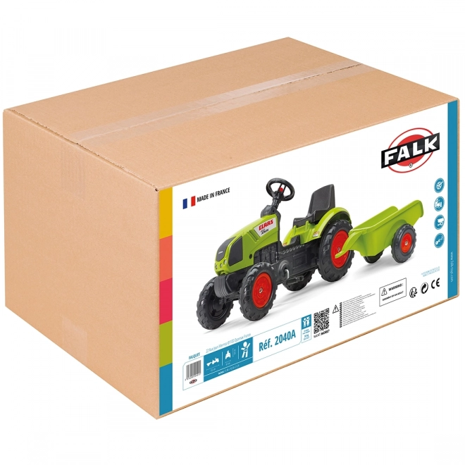 Trappertractor Claas Arion 410 met groene aanhanger