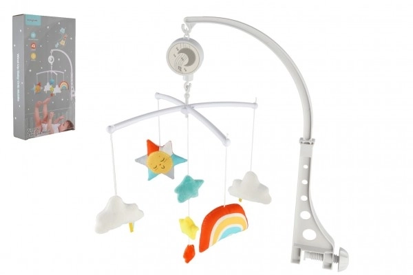 Mobiel boven het bedje kunststof/stof met opwindbaar muziekdoosje in doos 19x33x5,5cm 6m+