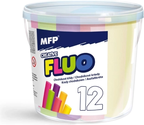 Neon stoepkrijt, rond, 12 stuks, mix kleuren, emmer