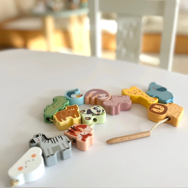 WOOPIE GREEN houten rijgspeelset ZOO Montessori 13 stuks