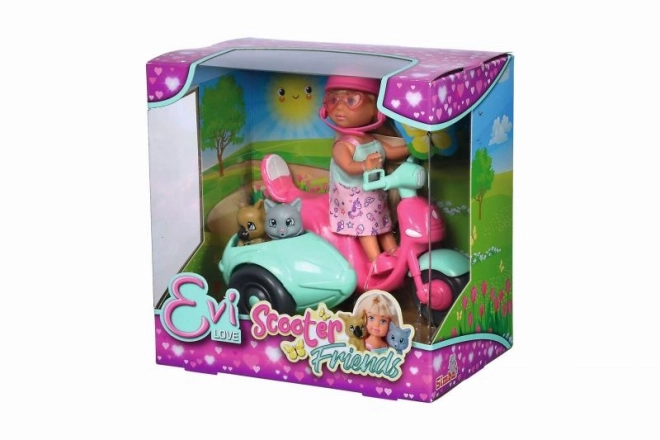 Pop Evička op een scooter met zijspan