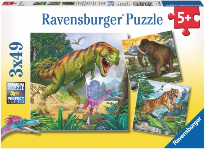 Puzzel dinosaurussen 3×49 stukjes