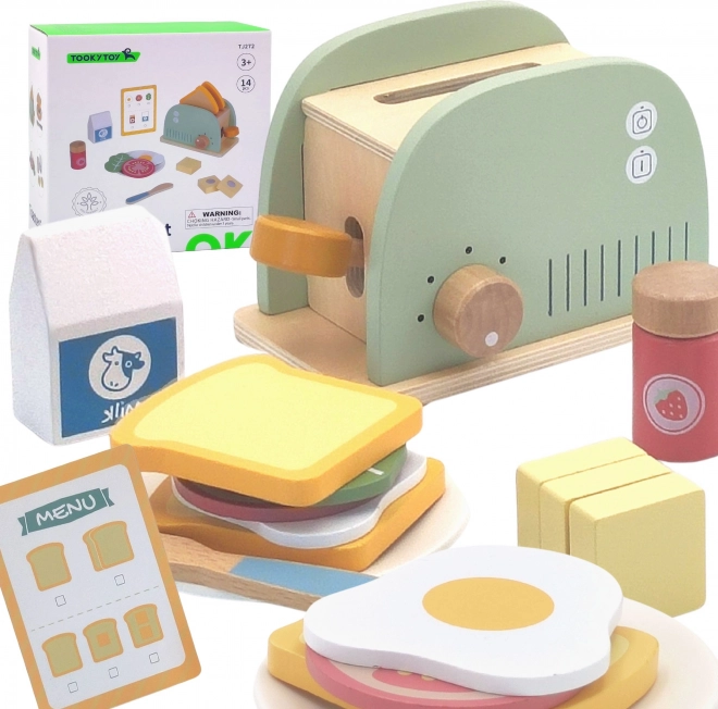 Houten broodrooster pastelkleurig ontbijtset van Tooky Toy