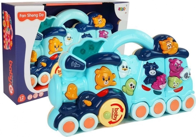 Interactieve blauwe locomotief voor kinderen met dierengeluiden en lichteffecten
