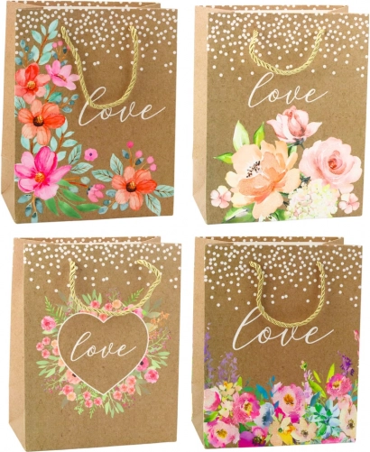 Cadeautas met opschrift Love en bloemen 23 x 18 x 10,5 cm