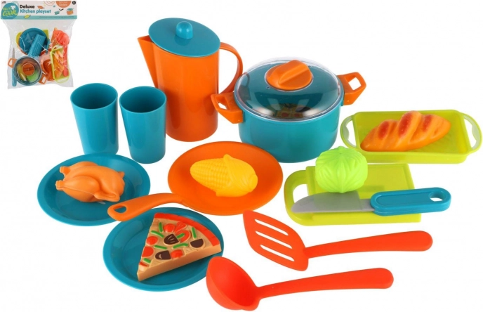 Kunststof keukenset met speelgoedservies voor kinderen in zak 28 × 28 cm