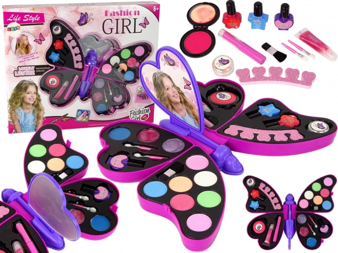 Kinder make-upset vlinder paars – oogschaduw, gloss en nagellak