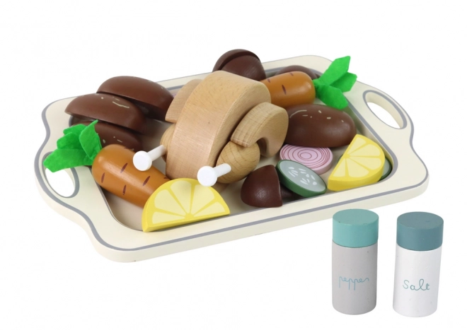 Houten dienblad Kip groenten dinerset 15 st.