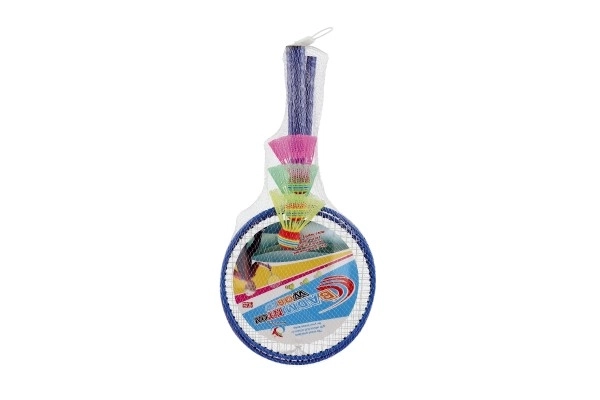 Badmintonset kind metaal/plastic 2 rackets + 3 shuttles 2 kleuren in net 23x45x6cm