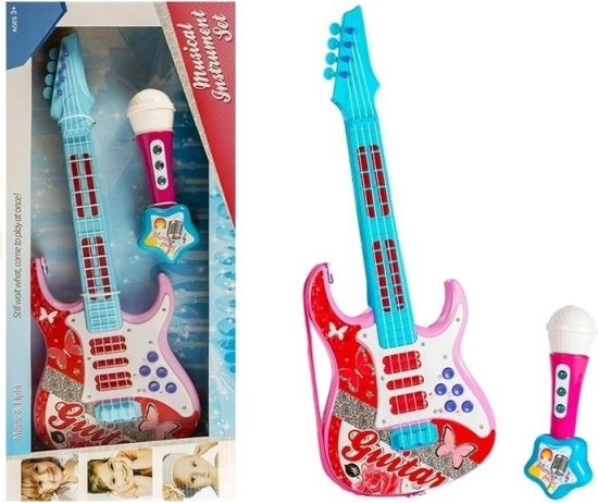 Gitaar en microfoon roze set voor kinderen