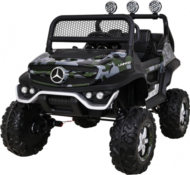 Kinderauto Mercedes Benz Unimog 4x4 met camouflage