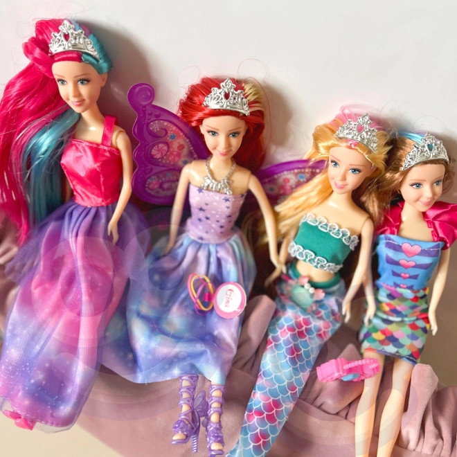 WOOPIE Set van 4 Magische Prinsessen - Poppenbox 4v1 met Accessoires
