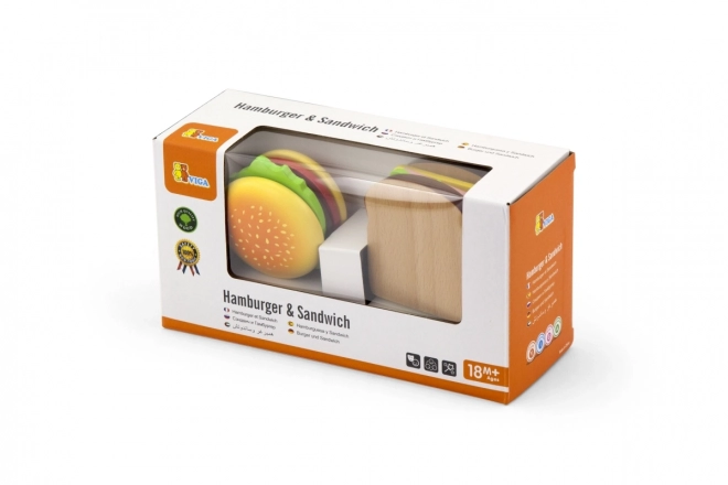 Houten hamburger en sandwich
