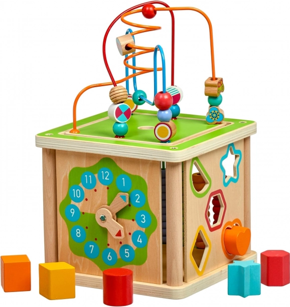 Houten motorische kubus 5-in-1 LUCY & LEO met klok
