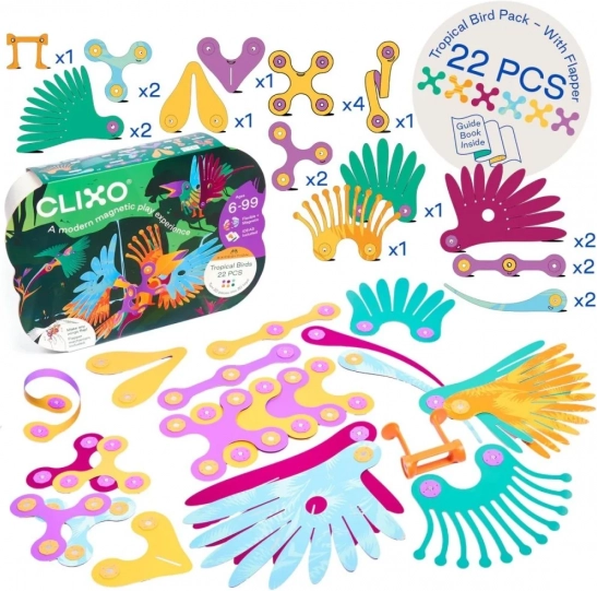 Magnetische speelset Clixo - Tropische vogels - 22 delen