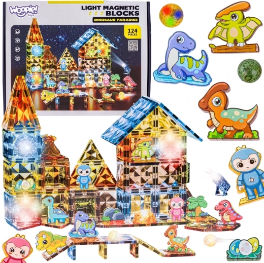 Woopie magnetische lichtgevende 3D bouwset – dinopark, 124 delen