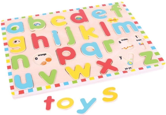 Bigjigs Toys Engelse kleine alfabet met afbeeldingen - houten educatieve plank