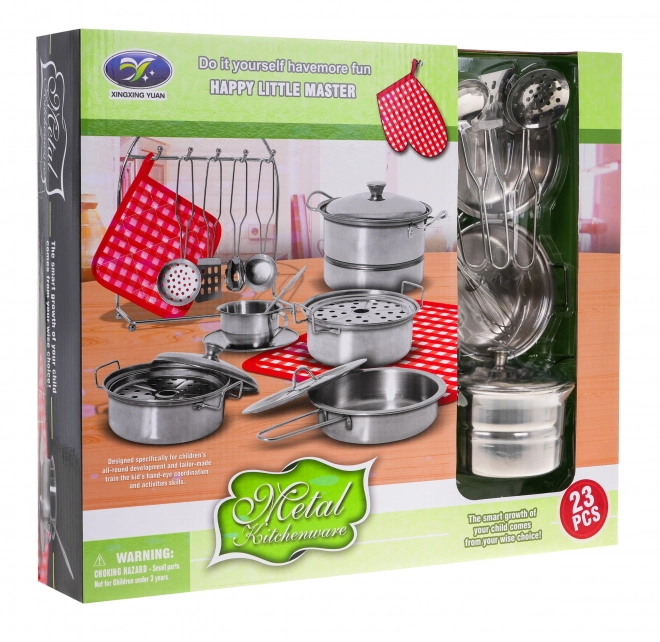 Set van metalen potten + accessoires - 23 stuks
