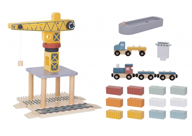 Houten set met havenkraan