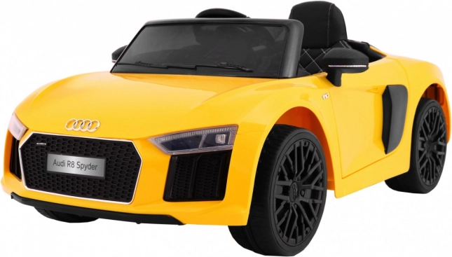 Interactieve kinderauto Audi R8 Spyder geel met afstandsbediening en LED-verlichting