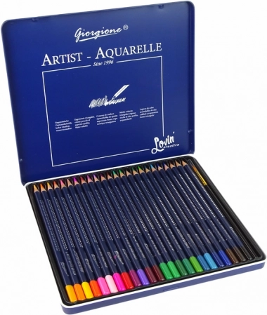 Set van 24 aquarelpotloden in metalen etui