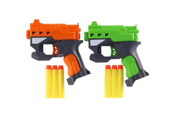 2 stuks pistolen 12 cm plastic voor schuimrubberen kogels + 6 stuks kogels op kaart