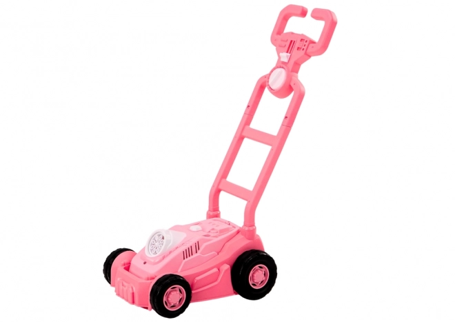 Roze grasmaaier voor het maken van zeepbellen