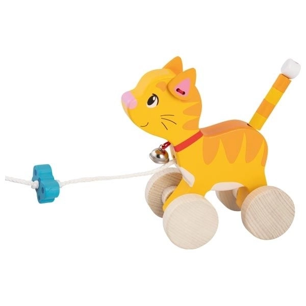Houten trekkende speelgoedkat