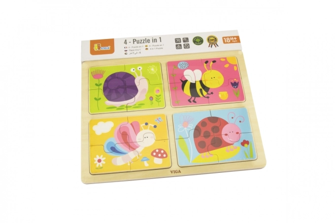 Houten puzzel 4-in-1 - insecten