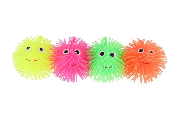 Pluizige antistress knijpbare siliconen bal 8cm op batterijen met licht 4 kleuren in zakje 12st in doos