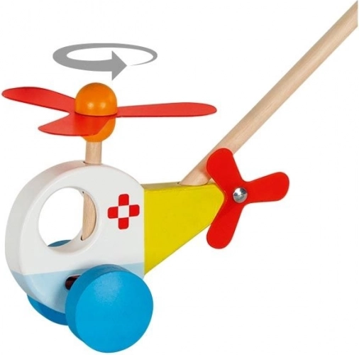 Houten helikopter Goki met duwstok