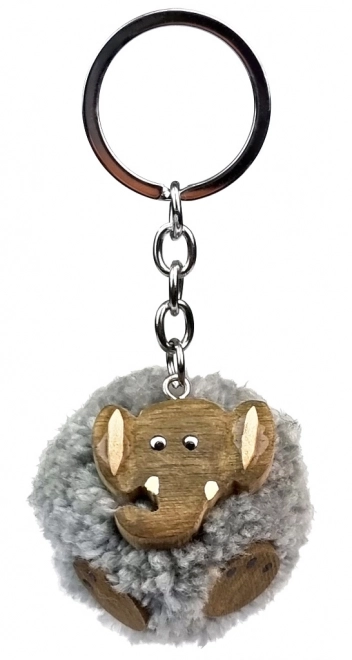 Houten Sleutelhanger Pompon Olifant