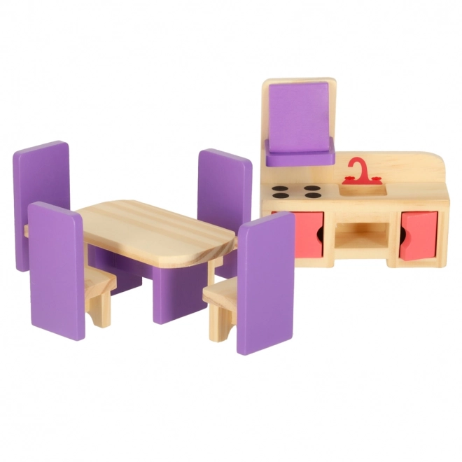 Houten meubels voor poppenhuis paars