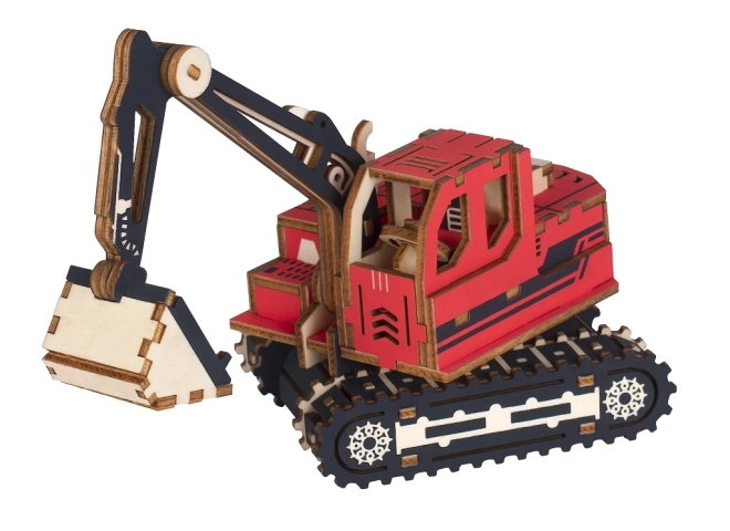 Woodcraft Houten 3D-puzzel Graafmachine Rood