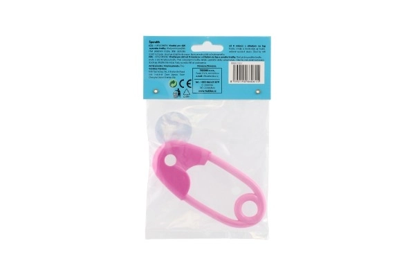 Rammelaar veiligheidsspeld plastic 12cm roze 12x19cm in zak 0+