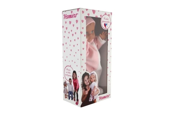 Pop/Baby Hamiro 40cm, stevig lichaam overal witroze + roze muts in doos 20x43x13cm