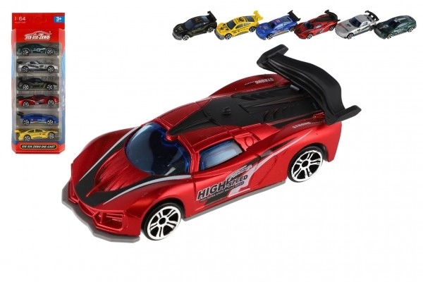 Auto race 6 stuks metaal/plastic 8cm vrije loop in doosje 10,5x27x4cm