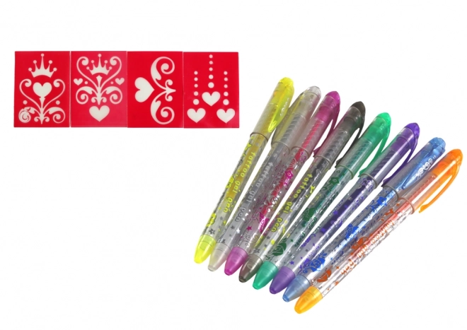 Set van glinsterende pennen voor tatoeage 8 st. Sjablonen 4 st.