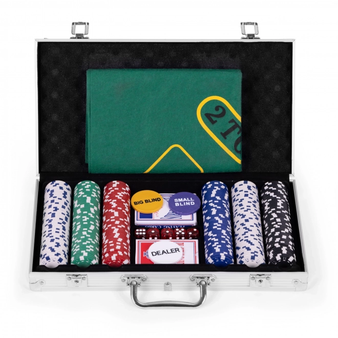 Blackjack Pokerset 300 fiches 2 pakjes kaarten Speelmat Vergrendelbare draagkoffer