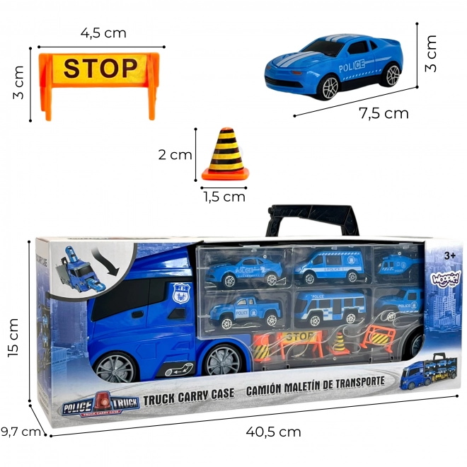 Vrachtwagen met transporter 3v1 Blauw Politie